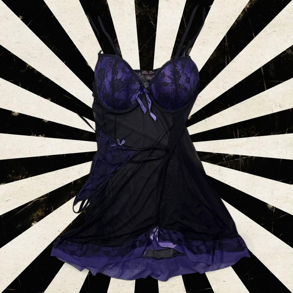 Purple black lace babydoll